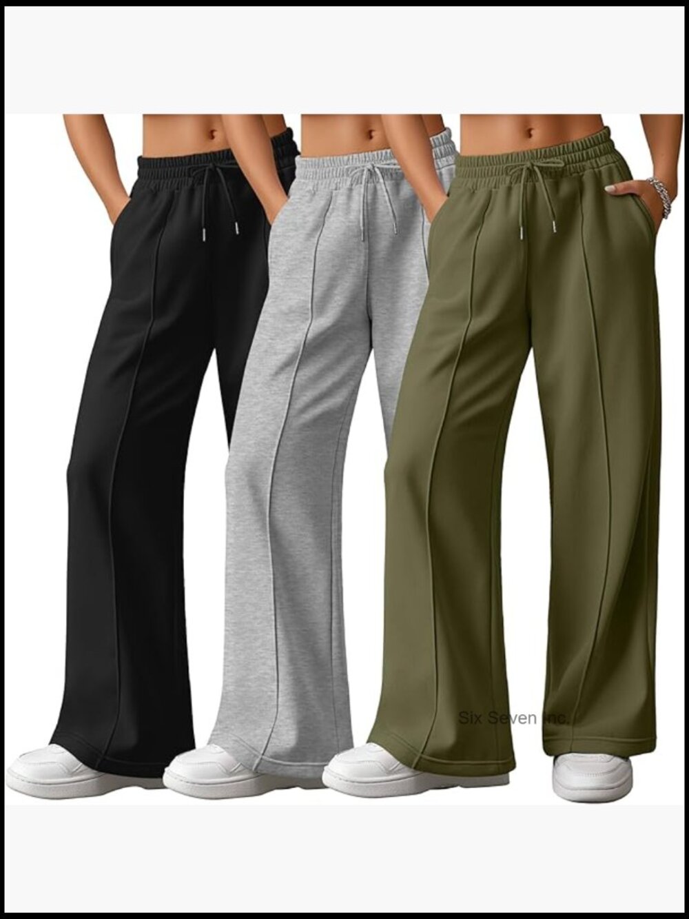 3 Pack High Waisted Wide Leg Lounge Pants Drawstring Sweatpants with Pockets